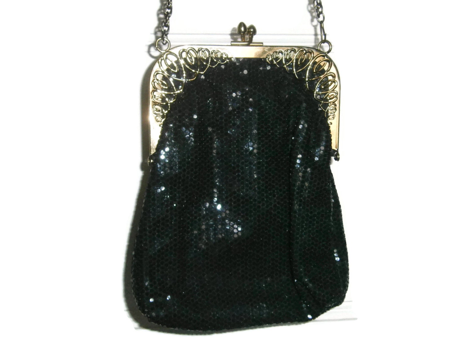 Black Sequined Evening Bag Art Deco Style Shiny Black