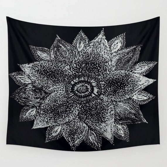 Black & White Flower Wall Tapestry flower wall tapestry