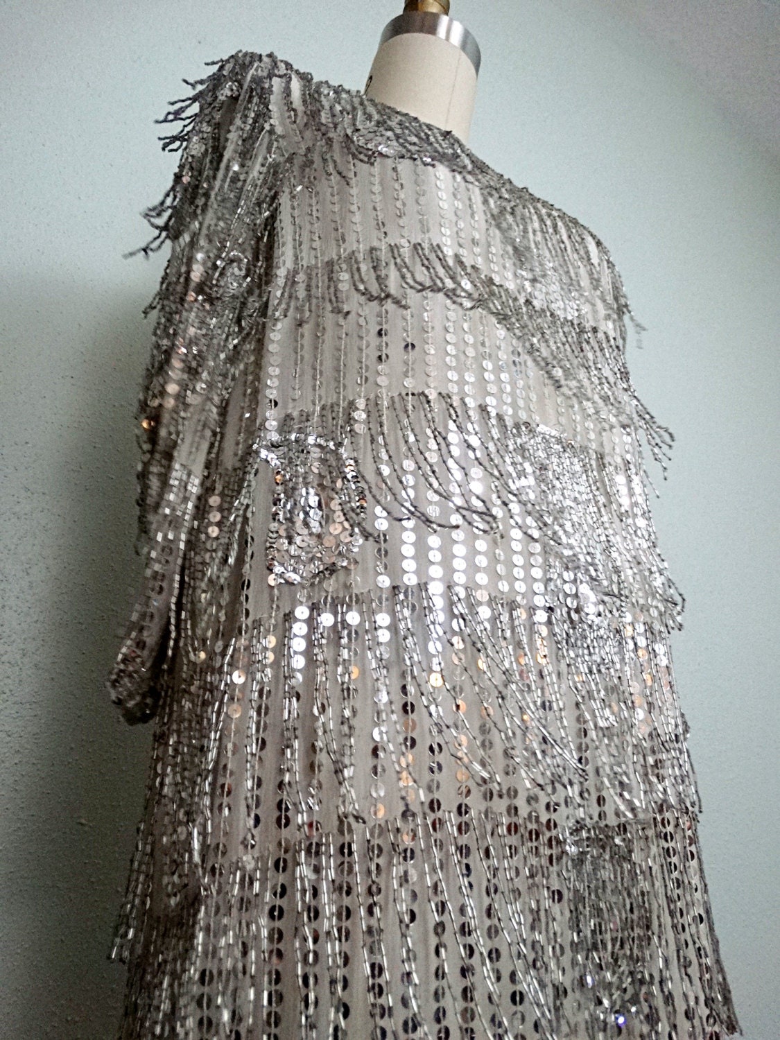All Over Fringe Beaded Dress / Mirrored Sequined Dress / by braxae