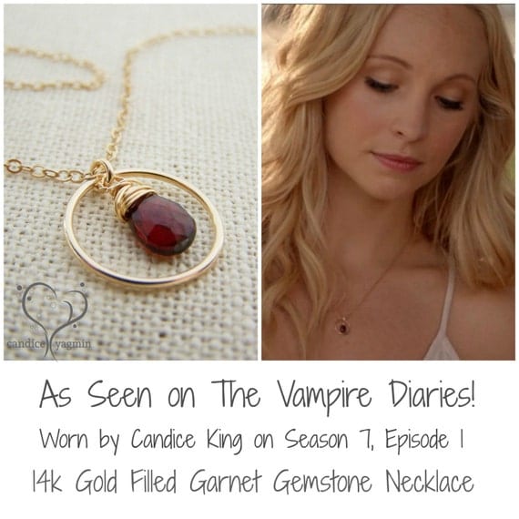 Vampire Diaries Necklace - Garnet Gemstone Wire Wrapped Briolette Teardrop Necklace - January Birthstone - Garnet Necklace