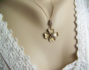 Dogwood Flower Necklace, Dogwood Necklace, Flower Necklace, Bronze Flower Necklace, Spring Necklace, Flower Petal Necklace, Dogwood