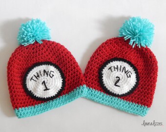 Thing 1 Thing 2 (Thing 3!) Crocheted Hats, Red and Turquoise