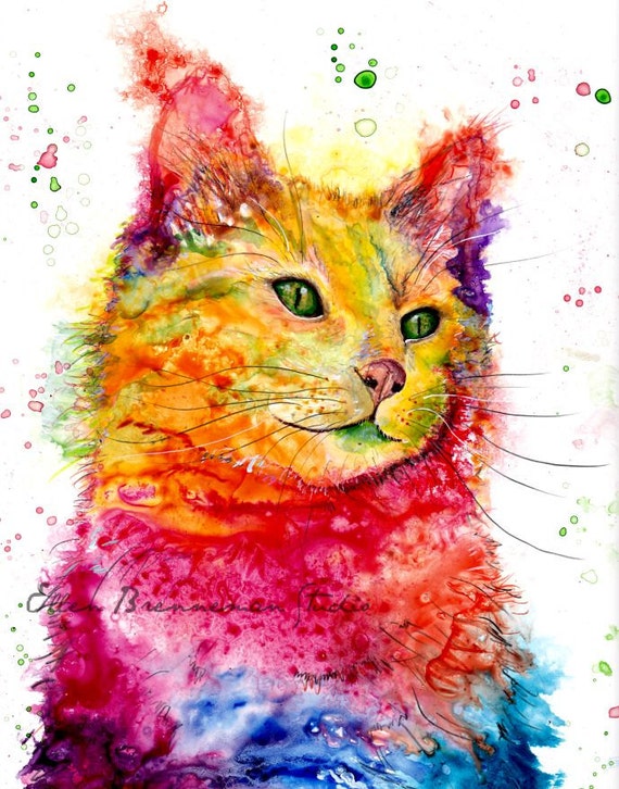 Cat art print colorful cat print cat lover art cat lover