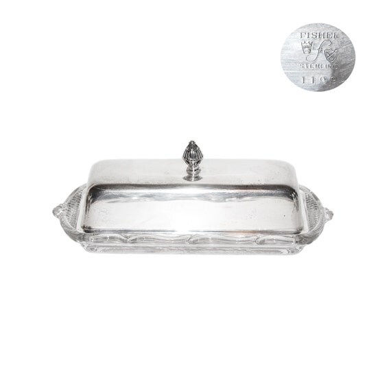 Vintage Fisher Sterling Silver Covered Butter Dish with Glass
