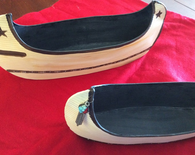 Set of Two Metal Canoes Painted in Acrylics
