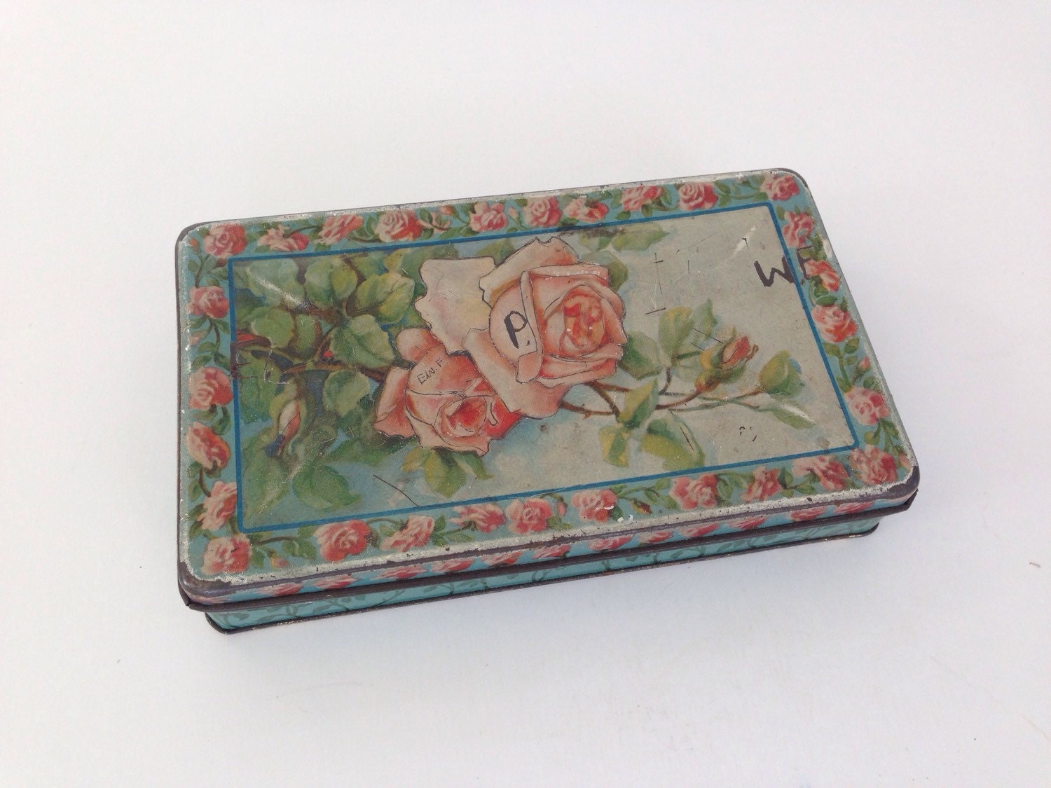 Vintage Tin Box-Shabby Chic-Tinde-Pink Roses-Hinged Lid-Home Decor ...