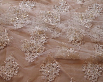 ivory beaded cord lace fabric super delicate lace ivory