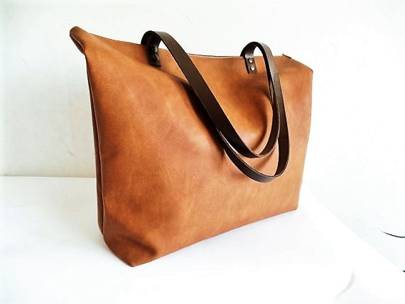 Large tote bag Zippered large vegan leather tote bag heavy