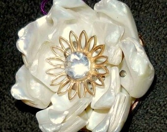 SALE Regina Flower and Rhinestone Brooch