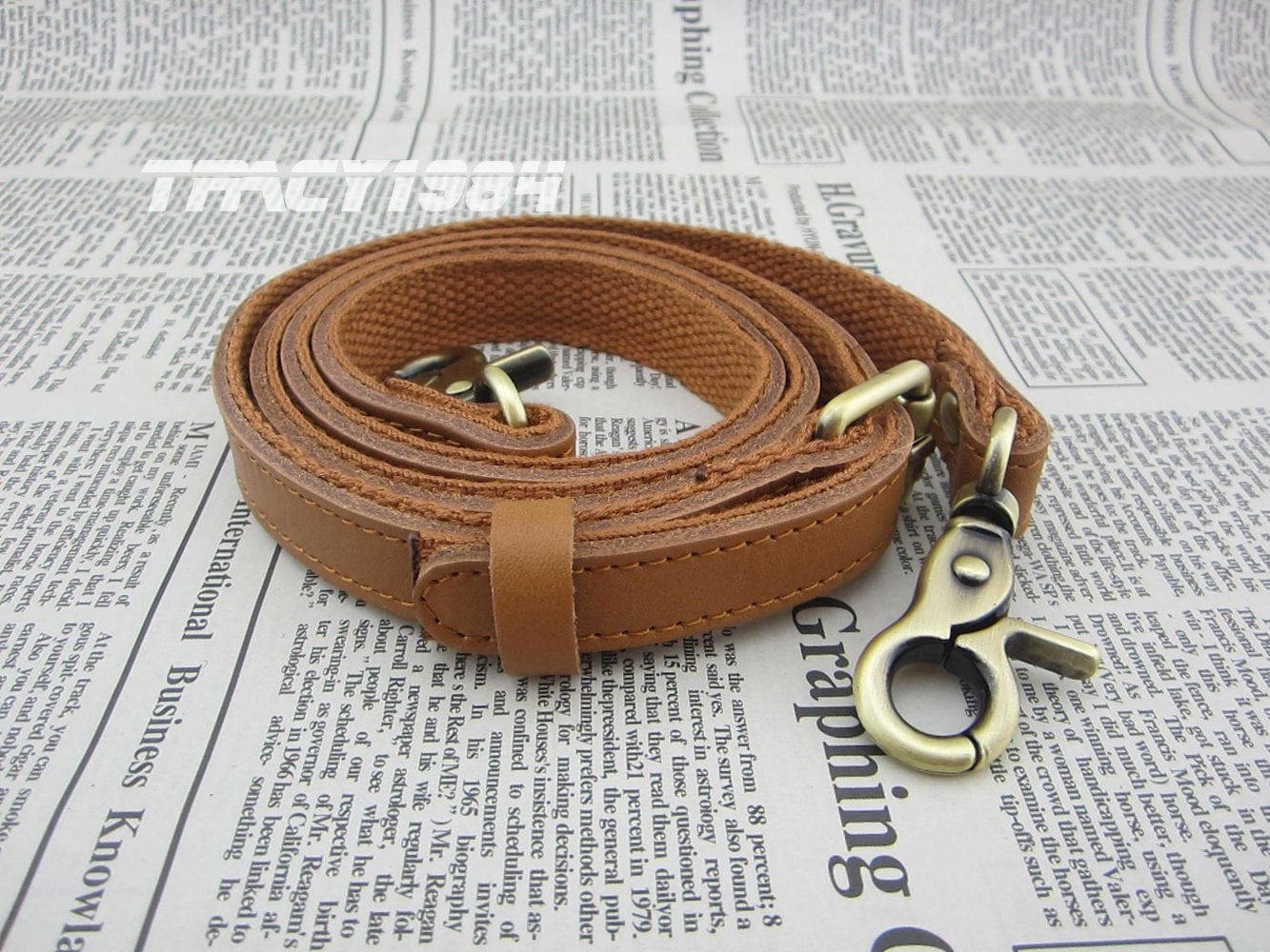118cm or 46 Light Brown Leather Webbing Purse Strap