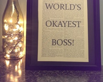 Antique Dictionary Art: World's Okayest Boss Print Boss's Day