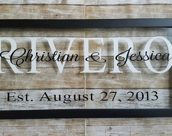 Personalized Family Name Sign / Personalized Frames / Established Family Sign / Personalized Glass Frames / Wedding Gifts / Engagement Gifts