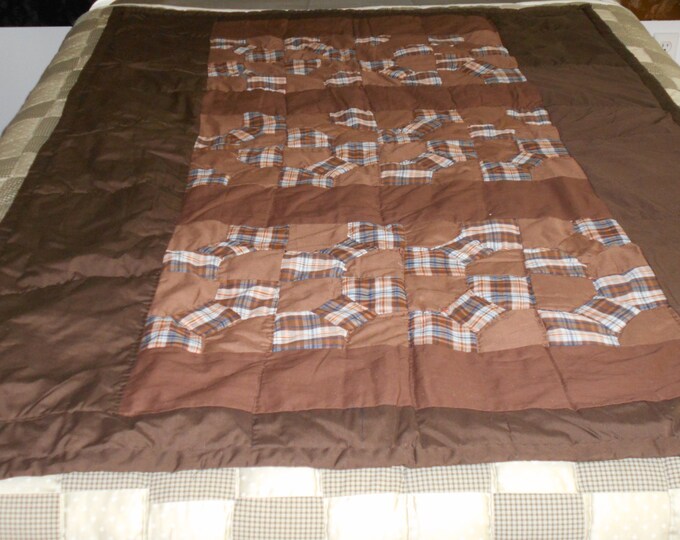 Brown Bowtie Child's Quilt, Lap Quilt, Bedding and Hand Quilted