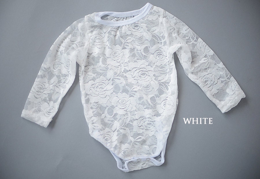 White onesie long sleeve lace onesie bodysuit by ScarlettGene