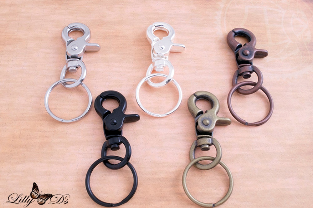 5 Key Chains Heavy Duty Steel with Lobster Claw Hooks and