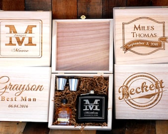 Groomsmen Gift Set of 1 Cigar Box Flask Gift Set Personalized Cigar Box Groomsmen Keepsake Box Personalized Wedding Thank you Gifts for Men