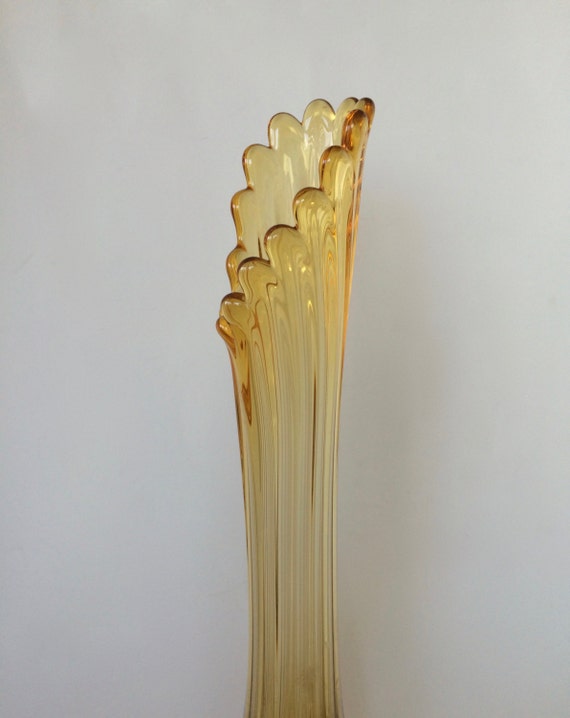 Fabulous Tall Yellow Vase Faceted Glass Drip Vase Mid Century