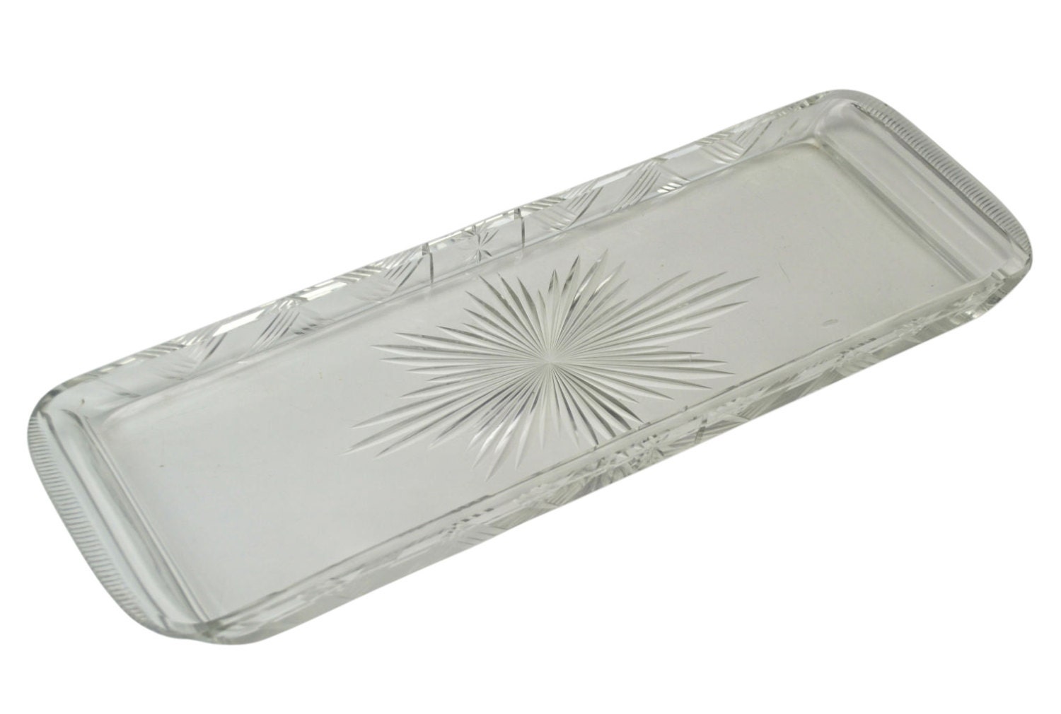 Cut Glass Dressing Table Long Tray Vintage English 1950s Haute Juice