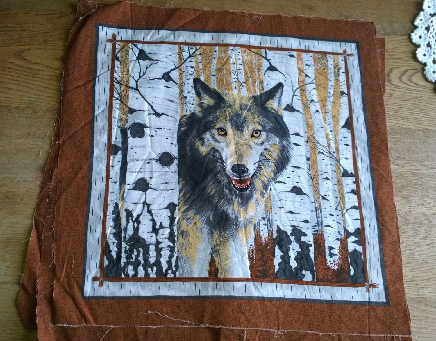WOLF cushion or quilting panel birch trees