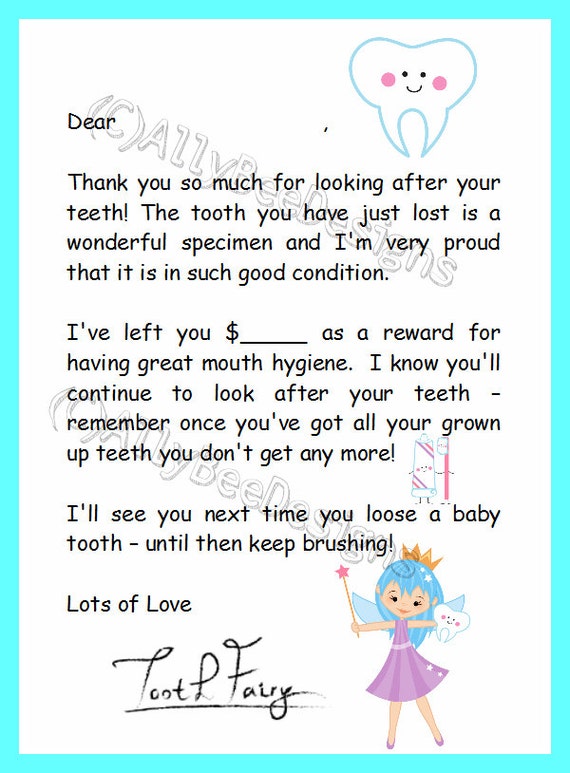 pdf blue tooth fairy letter miniature sized by allybeedesigns