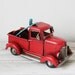 Vintage scarlet pick-up truck, retro style, collectible truck miniature with surfboard and life saver, red truck miniature, mid nineties