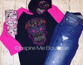 candy skull - sugar skulls - skull - skull shirt - bling skull - halloween shirt - day of the dead