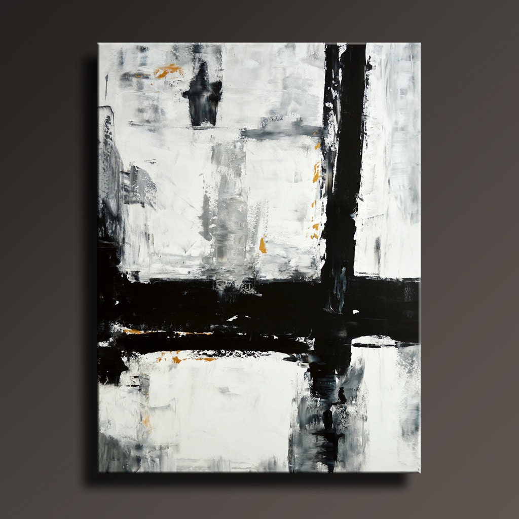 54 Large ORIGINAL ABSTRACT Painting Black White Gray by itarts