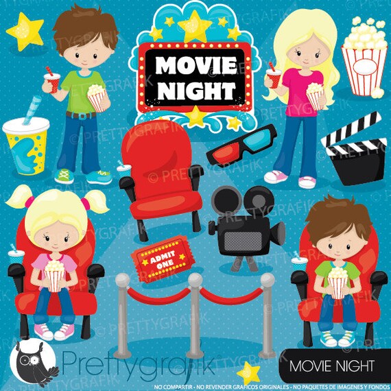 Movie night clipart, clipart commercial use, vector graphics, digital clip art, images - CL920 Il_570xn