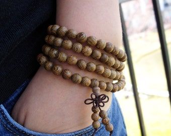 Natural Wood Bracelet, Wood Bead Bracelet, Wenge Wood Mala Bracelet, 108 Mala Beads, Wood Mala, Wood Jewelry, Spirituality Bracelet,Religion