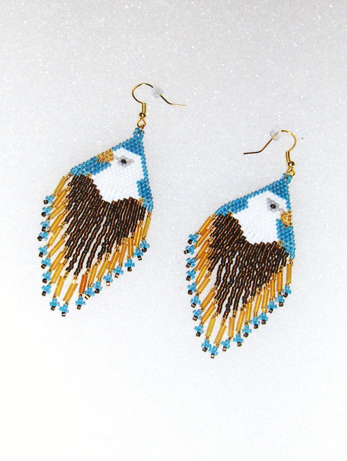 Native American Inspired Hand Beaded Eagle Dangle Earrings In