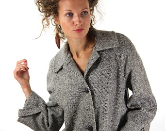 Grey winter coat, women overcoat, wool, winter fashion coat, M, medium, 38