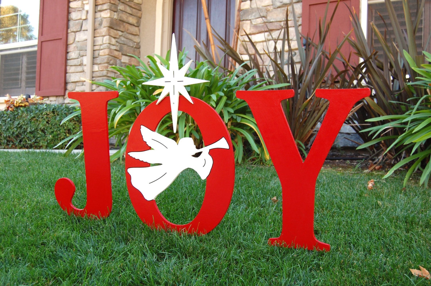 JOY With Christmas Angel Outdoor Holiday Yard Art Sign