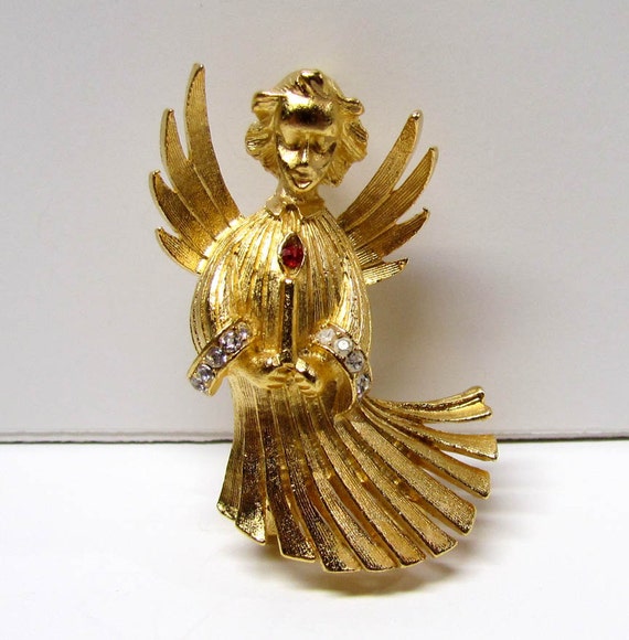 Items similar to Vintage Gold Tone Angel Brooch / Pendant with ...