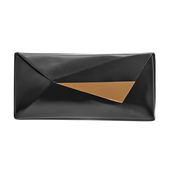 Evening bag / vegan leather purse / black shinyl by MeDusaBags