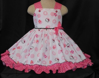 Handmade, Unique Hello Kitty Dresses, Custom Boutique, Girls and Toddler,Limited Sizes, Unique and Handmade, Hello Kitty Dress, Pink & White