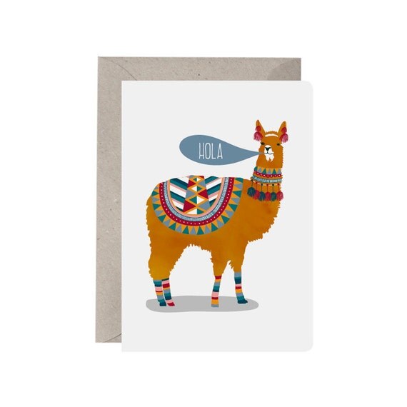 Greeting Card Hola Llama Llama Card Friend Card Hello