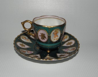 Demitasse Tea cup & Saucer Flintridge Saji Hand Painted Portrait Occupied Japan