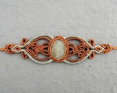 Aquamarine Macrame Bracelet, Beige and Aqua, Scorpio, Heart Chakra, Throat Chakra