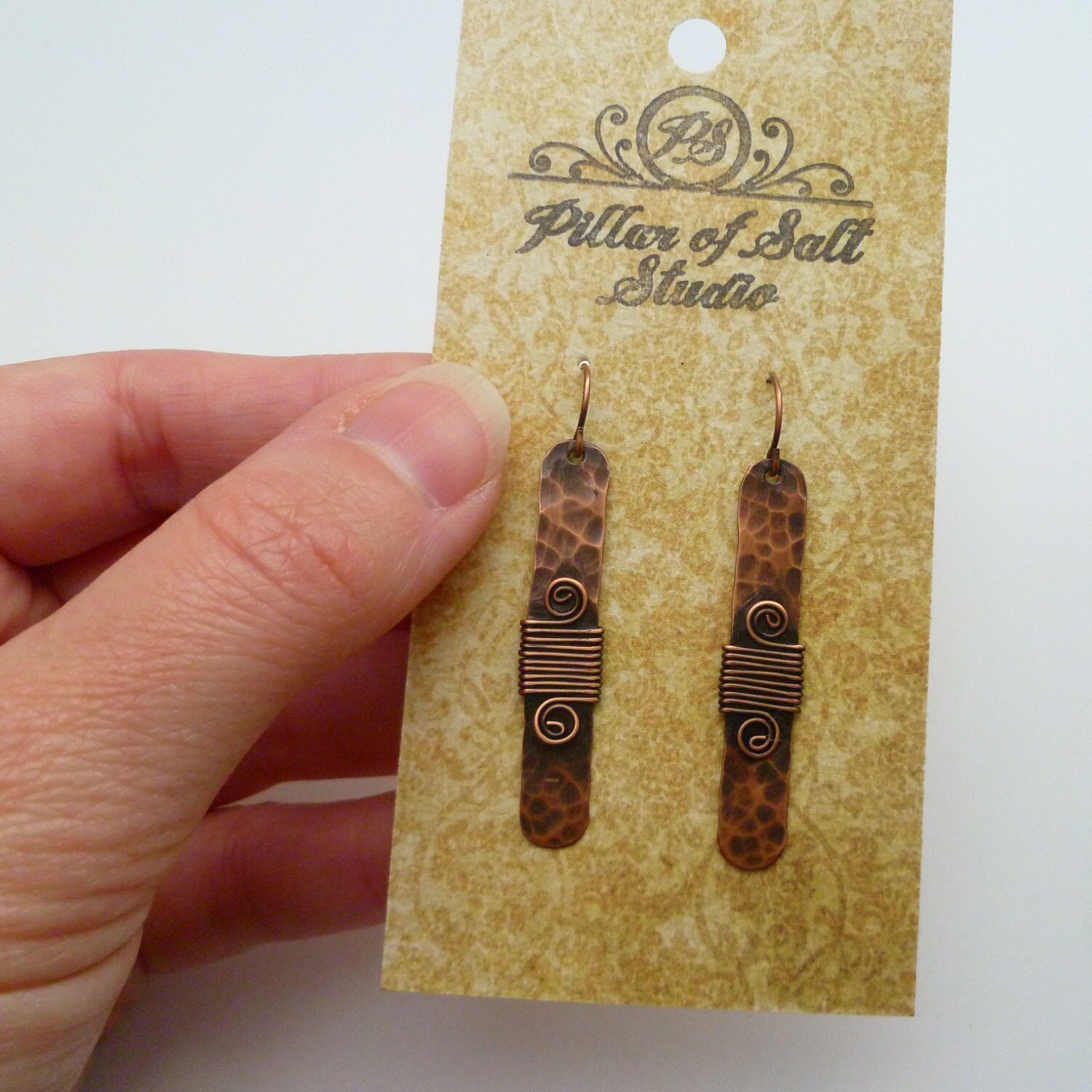 Stick earrings / wire wrapped earrings / antiqued copper