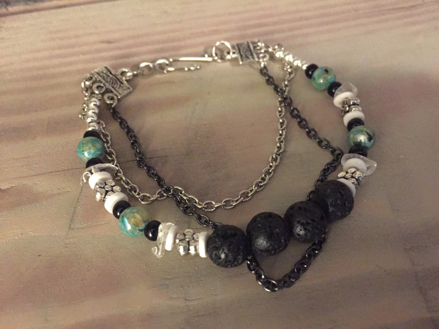 Lava Stone and Turquoise Beaded Bracelet. Essential Oil