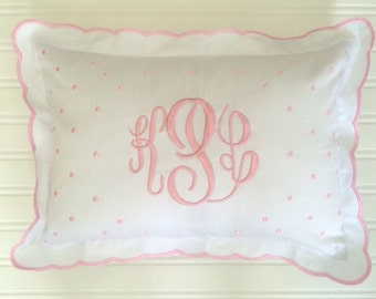 Monogrammed Baby Pillow Crib Nursery Pink Blue White