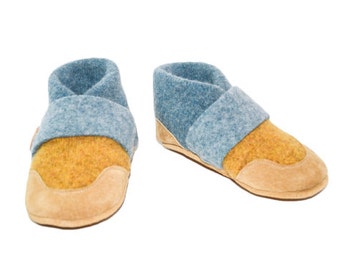 Kids Shoes, Toddler Slippers, from Recycled Wool & Non Slip Suede Leather, kids size 7.0 - 11.5.