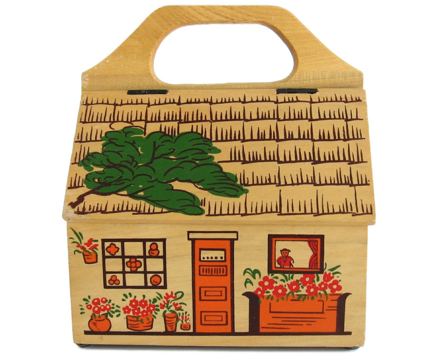 Wooden House Purse Wood Box Purse GARY GAIL DALLAS 1970s Purse