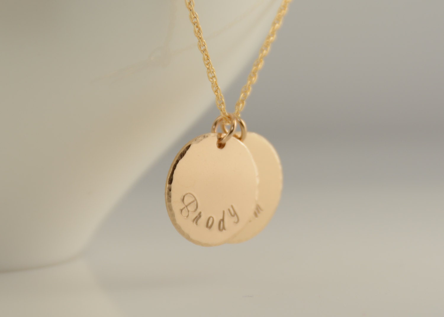 Kids name necklace. Gold filled disc necklace. Gold name disc