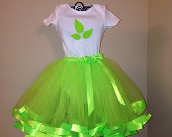 Poison Ivy Costume For Baby/Toddler/Girls, White Onsie/Shirt & Bright Green Tutu Outfit