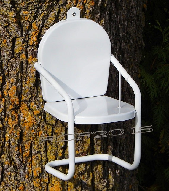 White Squirrel Feeder Chair Plain Back Metal Retro