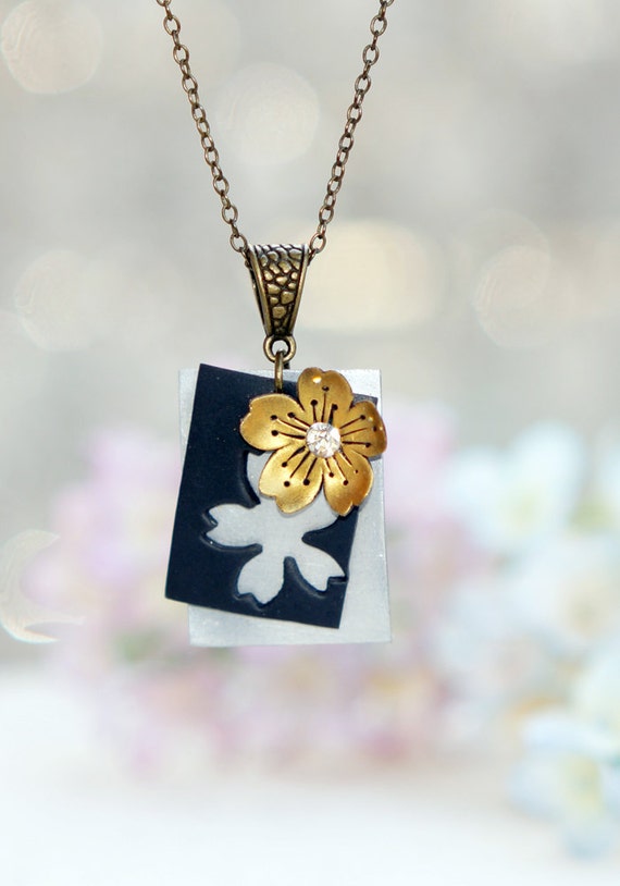 Items similar to gold cherry blossom necklace ,handmade flowers