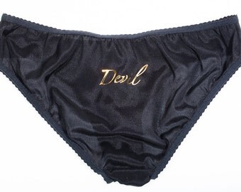 Gothic Black chiffon with the inscription "Devil" back. gothic valentine's day knikers