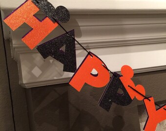 Glitter Halloween Mickey Mouse Happy Birthday Banner