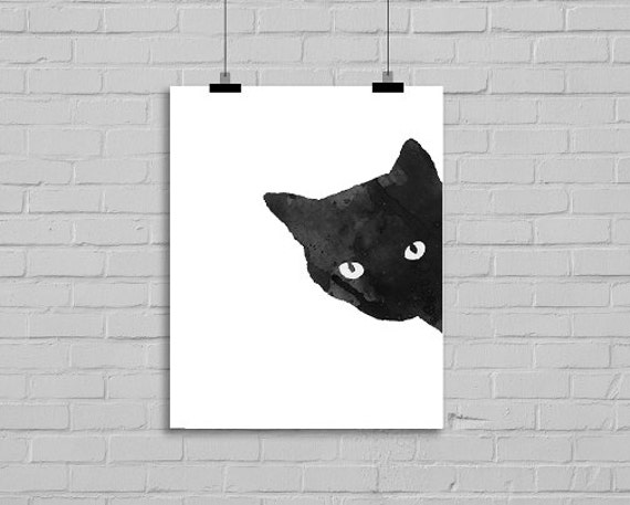 Download Black Sneaky Cat Illustration Art Print Cat by Littlecatdraw